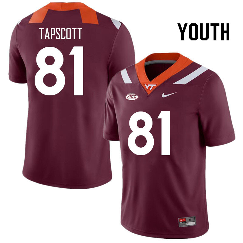 Youth #81 Jordan Tapscott Virginia Tech Hokies College Football Jerseys Stitched Sale-Maroon - Click Image to Close